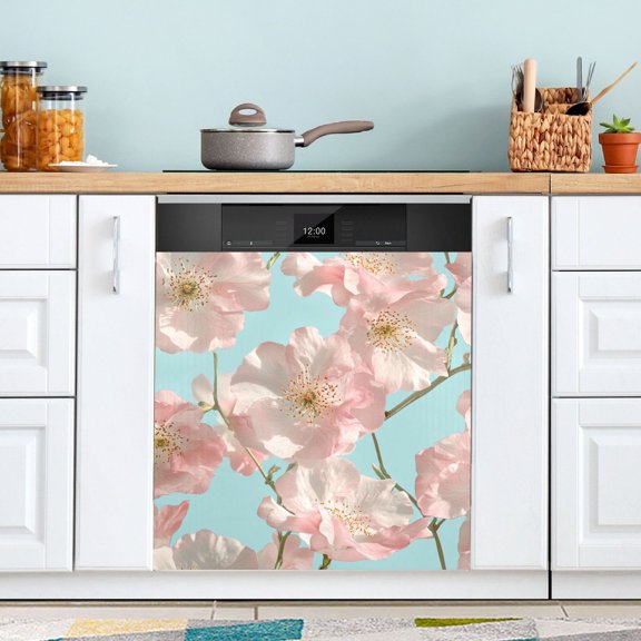 Chic Pink Flowers Dishwasher Magnet Refrigerator Magnetic Cover Washing Machine Magnet Sticker Kitchen Decor