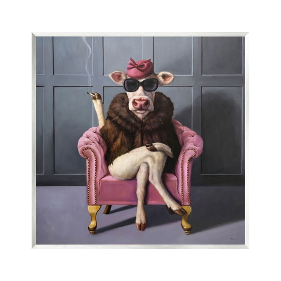 Chic Pink Glam Fashionable Cow Animals & Insects Painting Unframed Art Print Wall Art