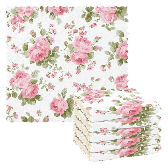 Chic Pink Roses Dish Cloths Dish Towels Cleaning Cloths Quick Drying Reusable 11" x 11" Set of 6