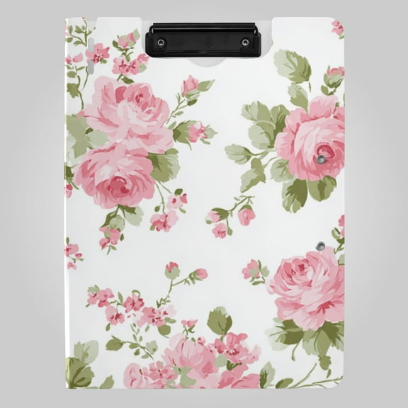 Chic Pink Roses Foldable Binder Folder Clipboard with Pen Slot Double Clips A4 Size File Storage