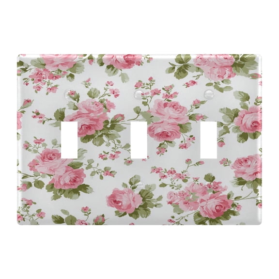 Chic Pink Roses Light Switch Cover Electrical Outlet Cover Replaceable Wall Plates 3-Gang