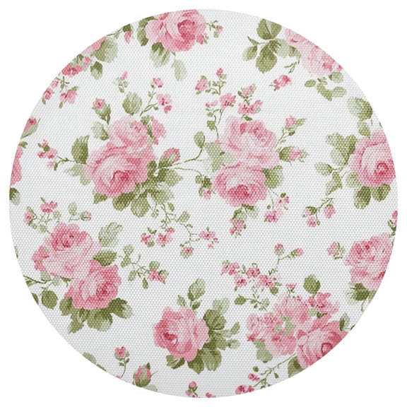 Chic Pink Roses PVC Round Grid Placemat Table Mat 1 Pc 15.4" x 15.4"