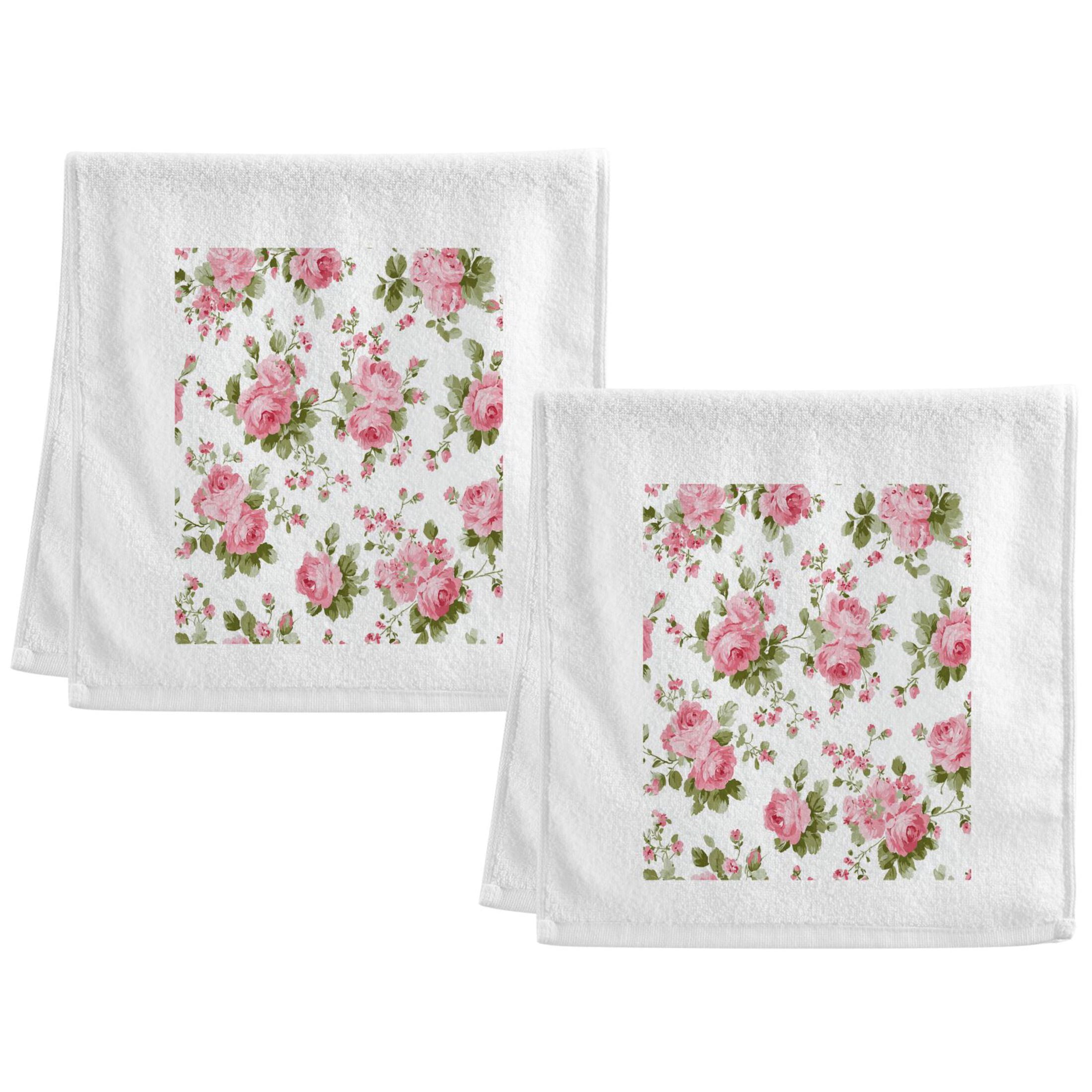 Chic Pink Roses Pure Cotton Towels Bath Towel Quick Drying for Bathroom Beach Sports 16" x 30" Set of 2
