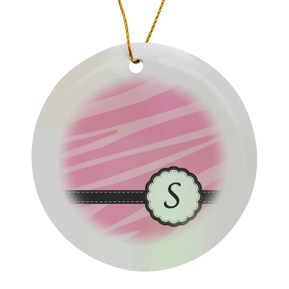 3drose, Chic Pink Zebra Print Monogram Letter S, Circle Porcelain Ornament