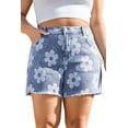 thumbnail image 1 of Chic Plus Size Denim Shorts with Floral Print - High Waist & Raw Hem | [ZhiHiMeRi] | (US 18W-20W)2X, 1 of 12