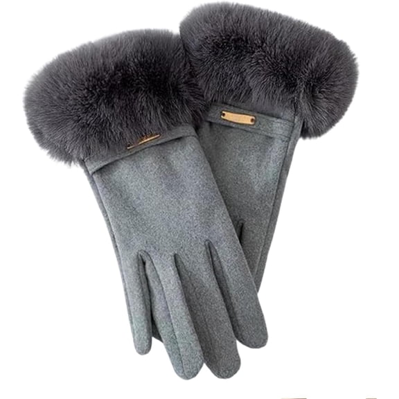 Chic Plush Cuff Winter Gloves,Women's Fleece Lining Texting Gloves,Faux Fur Cuff Touch Screen Gloves