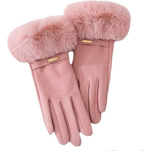 Chic Plush Cuff Winter Gloves,Women's Fleece Lining Texting Gloves,Faux Fur Cuff Touch Screen Gloves