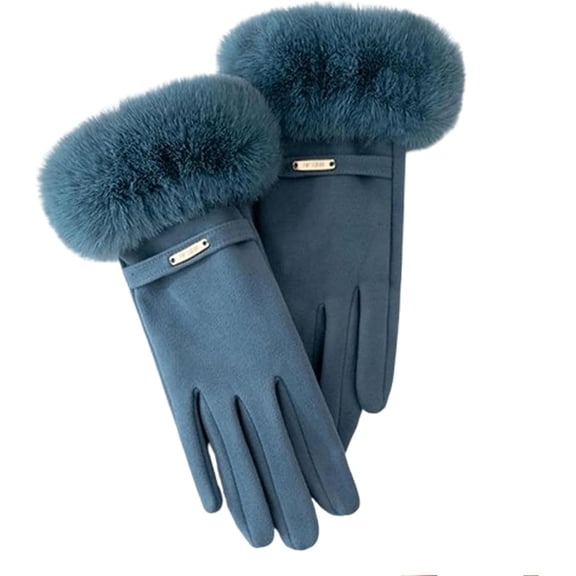 Chic Plush Cuff Winter Gloves,Women's Fleece Lining Texting Gloves,Faux Fur Cuff Touch Screen Gloves