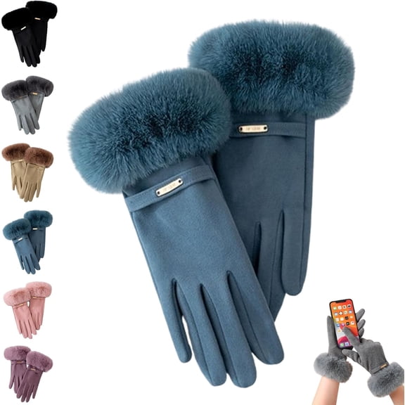 Chic Plush Cuff Winter Gloves, Women's Windproof Thermal Insulation Gloves with Anti-Pilling Faux Fur Cuff & Touchscreen for Driving & Outdoor Activities
