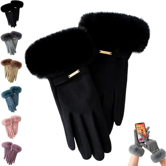 Chic Plush Cuff Winter Gloves, Women's Windproof Thermal Insulation Gloves with Anti-Pilling Faux Fur Cuff & Touchscreen for Driving & Outdoor Activities