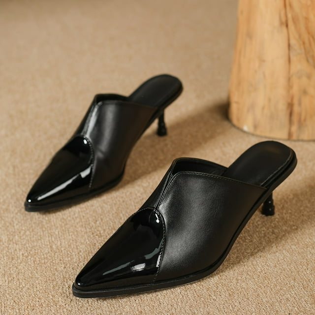 Chic Pointed Toe Mules with Elegant Metal Buckle - Easy Slip-On