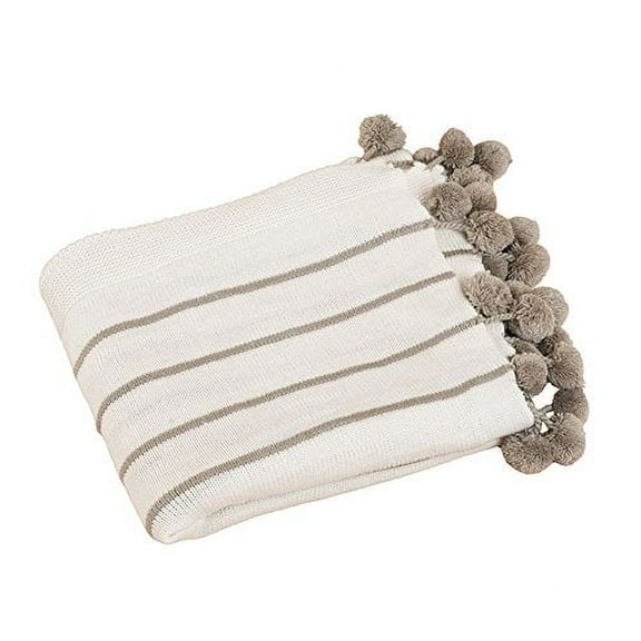 Chic Pompon Striped Throw Blanket (Ivory)