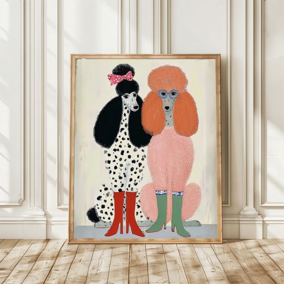 Chic Poodle Fashion Dog Couple Trendy Stylish Wall Art, Unframed Paper Poster 8x10in