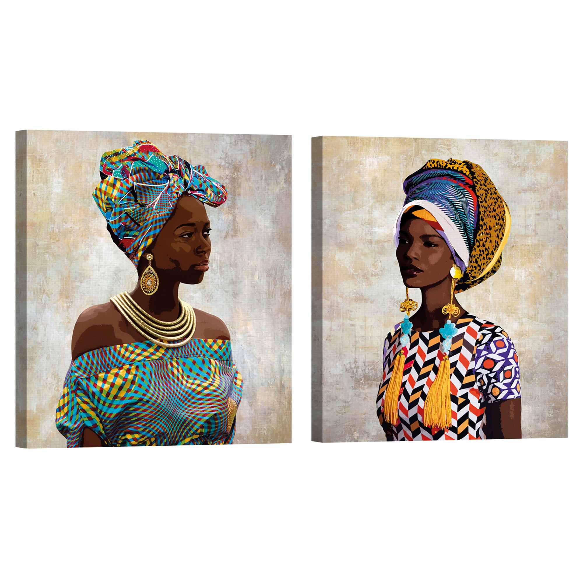 Chic Portrait Asha & Fari by Mark Chandon Set of 2 Canvas Art Prints