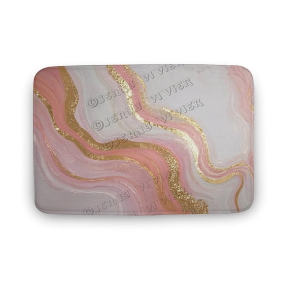 Chic Printed Bath Mat - 20x32 Inches, Unique Pink And Gold Marble Pattern, Ideal for Bathroom and Kitchen