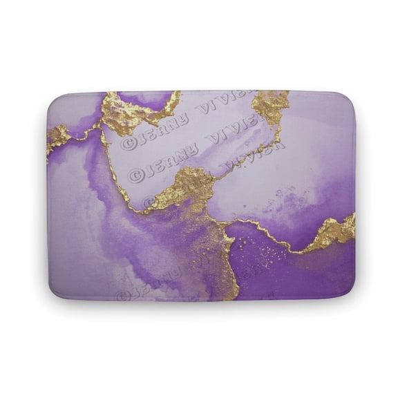 Chic Printed Bath Mat - 20x32 Inches, Unique Purple And Gold Marble Pattern, Ideal for Bathroom and Kitchen