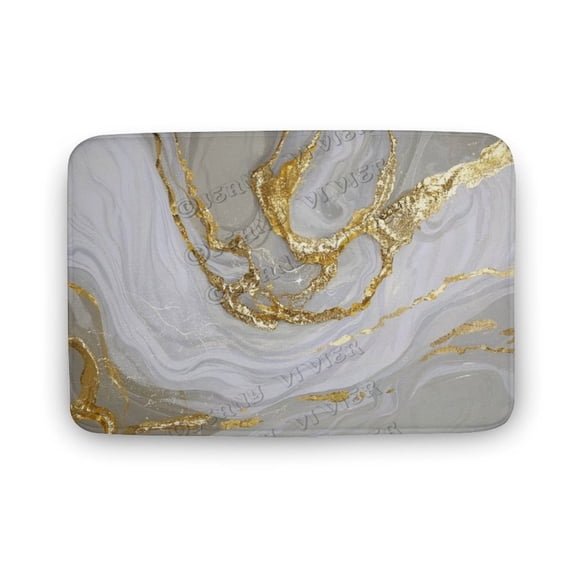 Chic Printed Bath Mat - 20x32 Inches, Unique White And Gold Marble Pattern, Ideal for Bathroom and Kitchen