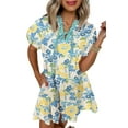 thumbnail image 1 of Chic Puff Sleeve Floral Mini Dress - Split V Neck and Tiered Design | [ZhiHiMeRi] | (US 8-10)M, 1 of 11