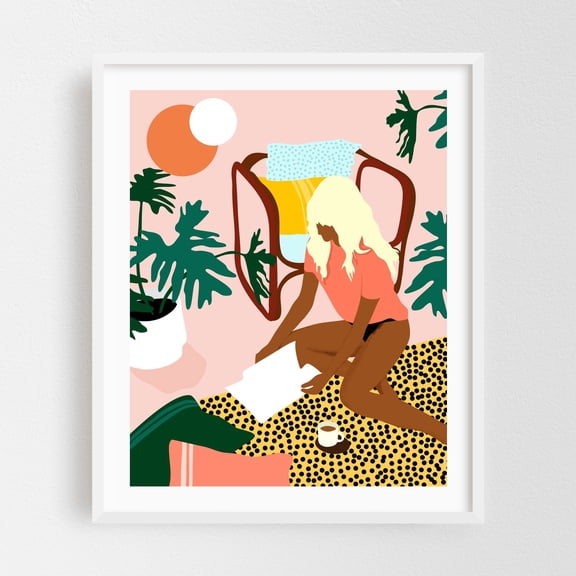 Chic Reading Corner - India Illustration Modern Art Minimalist Boho Abstract Tropical Botanical Summer White Framed Wall Art Print 6 x 8 inches