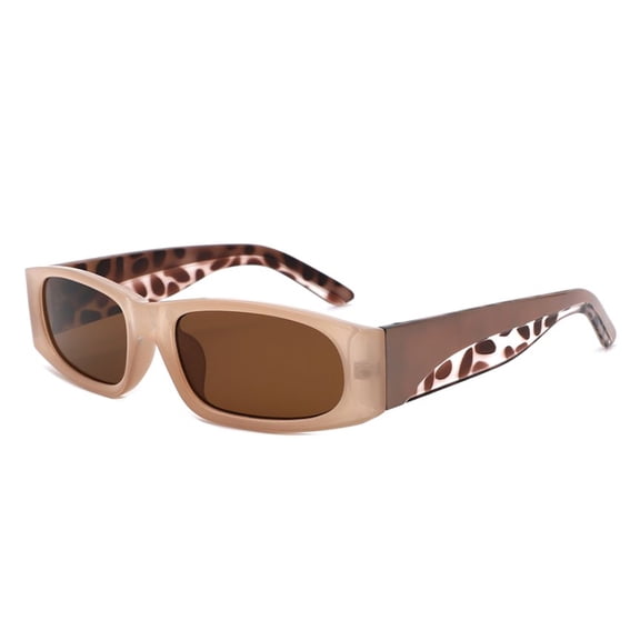 Chic Rectangle Sunglasses, Stylish Beige Frame with Brown Leopard Print Arms