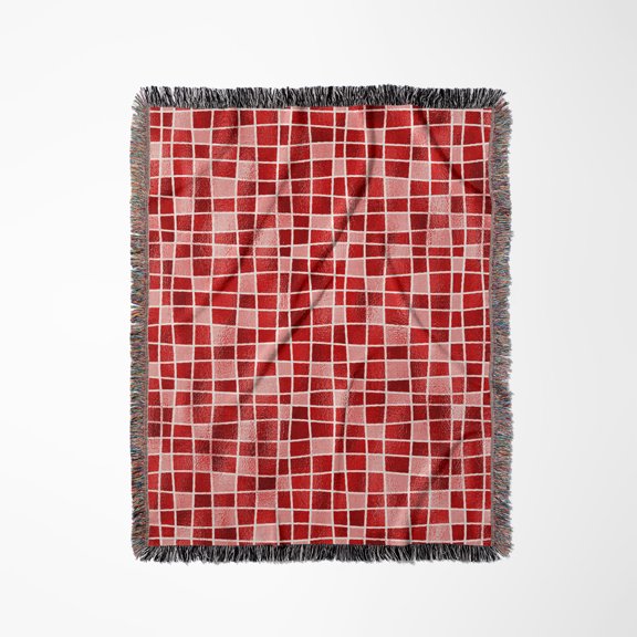 Chic Red And White Image Of Foil Mosaic Geometric Pattern, Woven Blanket