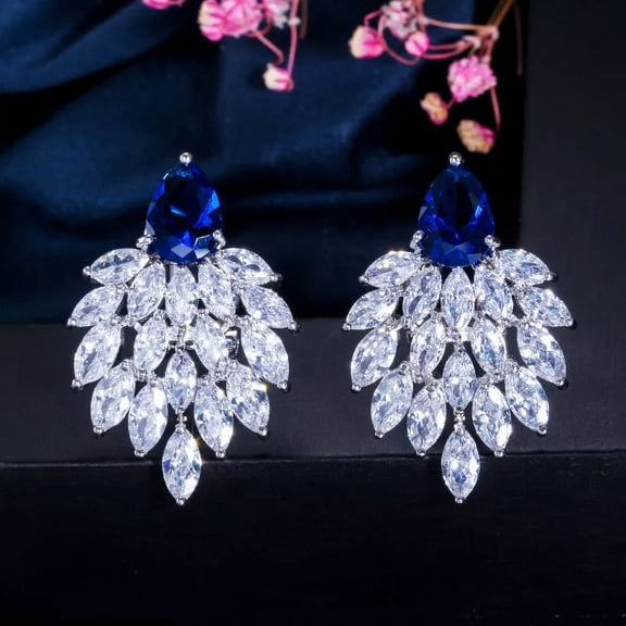 Chic Red Cubic Zirconia Marquise Leaf Drop Green Stud Earrings for Women Brides