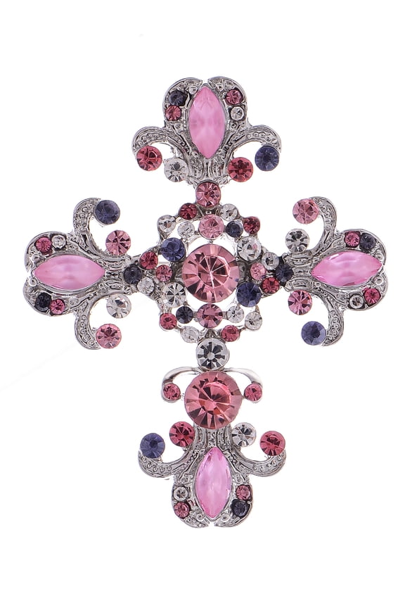 Chic Repro Bright Pink Pastel Holy Flowery Cross Pin Brooch