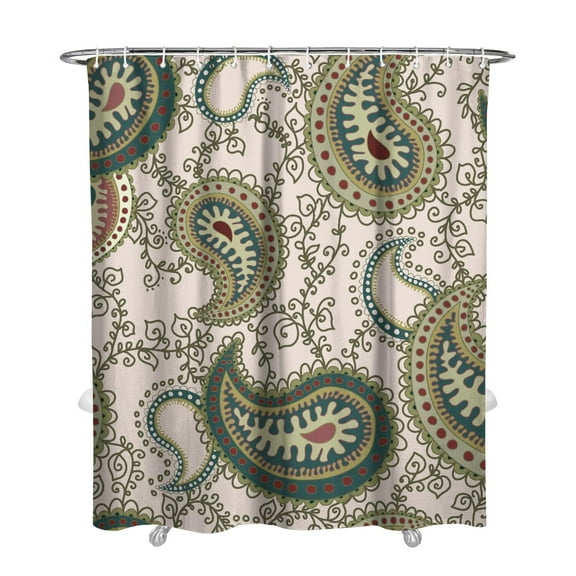 Chic Retro Boho Curtain 72x84 Inches, Quick-Dry Polyester with Plastic Rings, Paisley Floral Pattern for Elegant Bathrooms