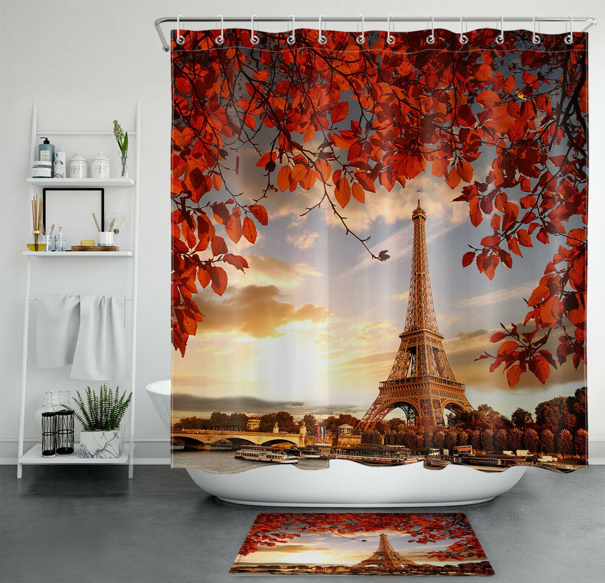 Chic Retro Parisian Shower Curtain Enchanting Fall Bathroom