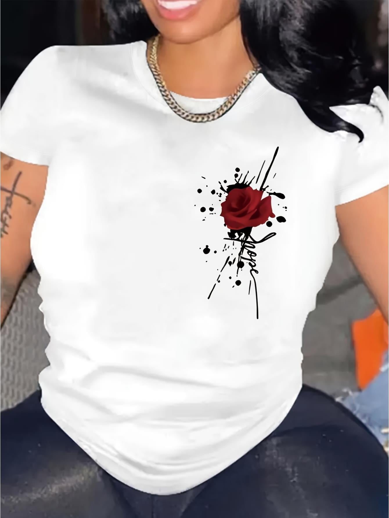 Lace Rose Print Short-sleeved T-shirt main image 1