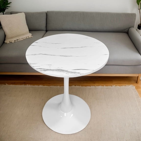 Chic Round Dining Table for 2 - 23.6" Tulip Table Featuring Elegant White Marble MDF Top & Durable Steel Base - Perfect for Kitchen and Small Areas
