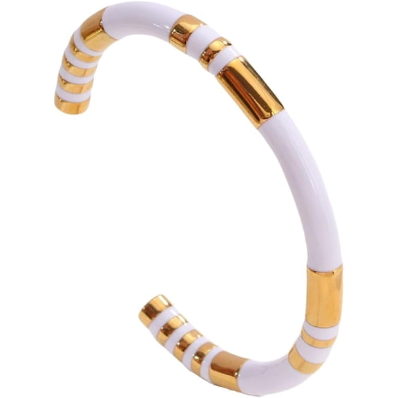 Chic Round Open Bangle Cuff Bracelet for Women Gold-Toned Titanium Steel Fashion Colorful Simple Polished Wrap Wrist Bracelets Lightweight Wristband Bangles Dainty Jewelryfor Holiday