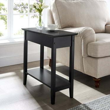 Chic Roxy Narrow End Table: Versatile Skinny Nightstand & Narrow Side Table for Small Spaces and Efficient Storage, Cream-Color:Black