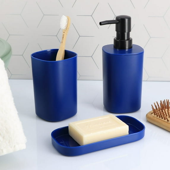 Chic Royal Blue Bathroom Set - Includes Tumbler, Soap Dispenser and Soap Dish - Set of 3 Accessories