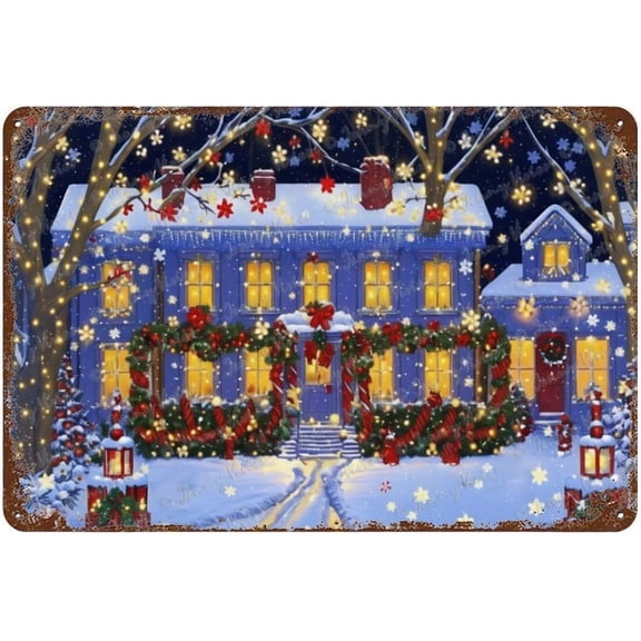 Chic Shabby Tin Sign, Country Style, Rustic Farmhouse Sign, Christmas Snowy Cabin Poster For Bedroom Living Room Bathroom Kitchen Man Cave Wall Decor,New Home Gift 5.5x8 inches