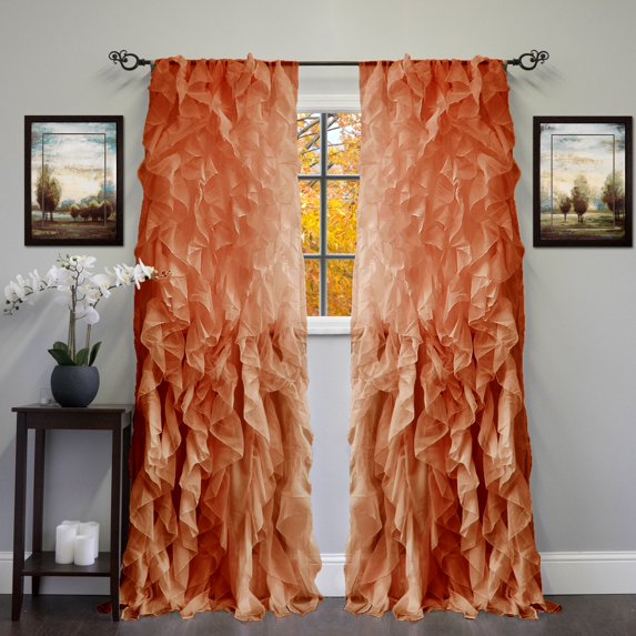 Chic Sheer Voile Vertical Ruffled Single Panel Window Curtain 50" x 96", Spice