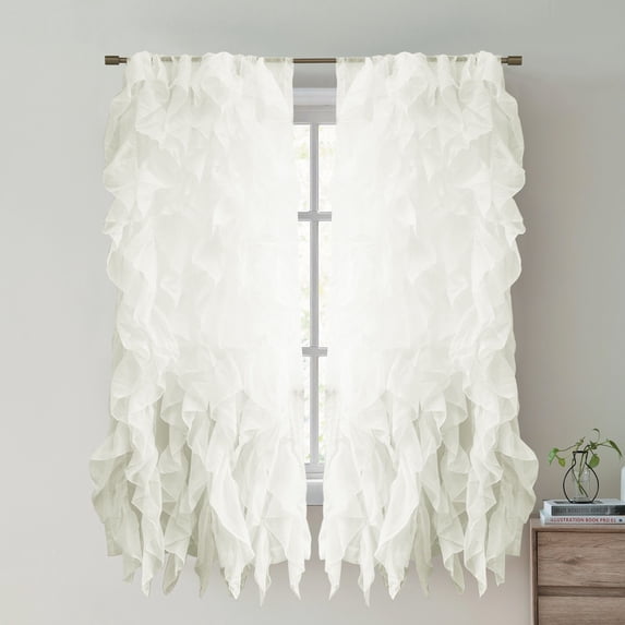 Chic Sheer Voile Vertical Ruffled Tier Window Curtain Single Panel 50" x 63"