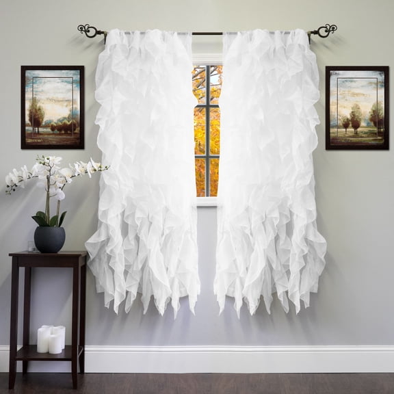 Chic Sheer Voile Vertical Ruffled Single Panel Window Curtain 50" x 84", White