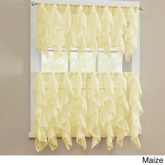 Chic Sheer Voile Vertical Ruffled Tier Window Curtain Valance or Tier