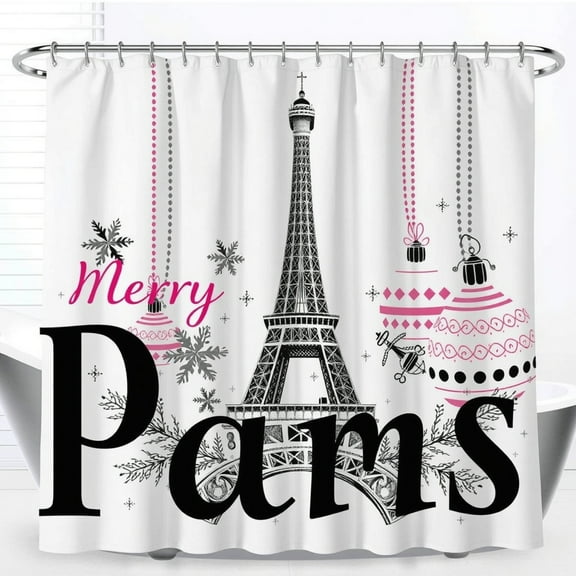 Chic Shower Curtain with Pink Ornaments & Merry Paris Design