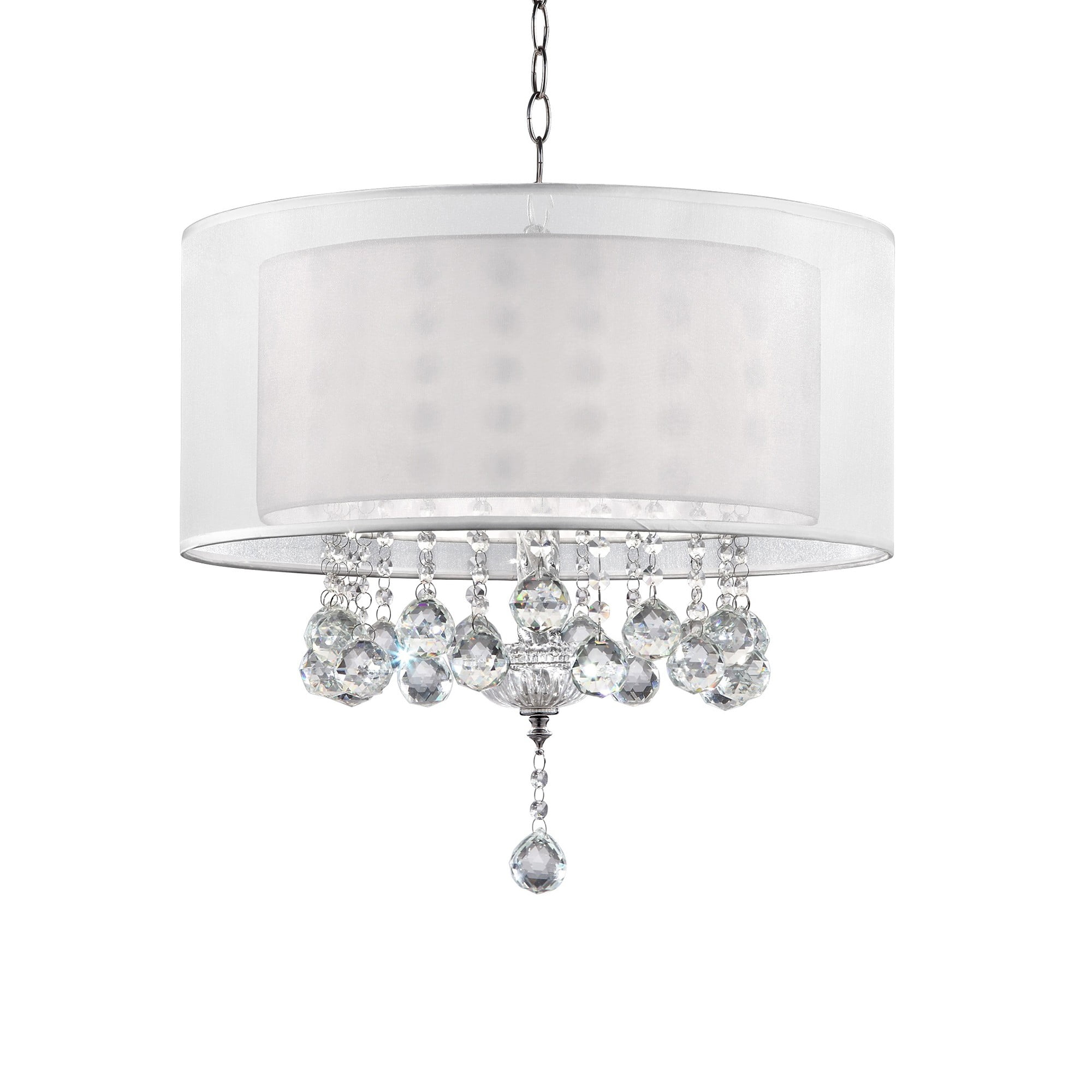 Elegant Chrome Drum Ceiling Lamp with Crystal Embellishments