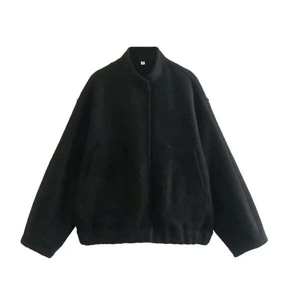 Chic Single Breasted Button Bomber Jacket Women Elegant O Neck Long Sleeve Pocket Coat Fashion Solid Streetwear Female Outwear