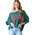 thumbnail image 1 of Chic Skobeloff Green Long Sleeve Top with Letter Print and Batwing Sleeves | [ZhiHiMeRi] | (US 8-10)M, 1 of 12