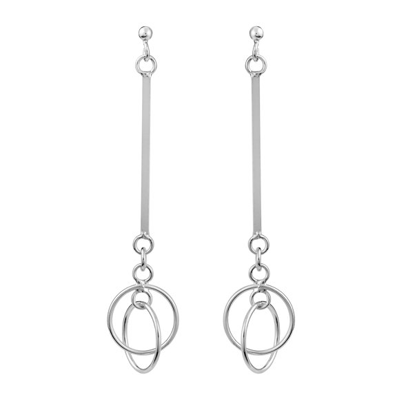 Chic Sleek Bar and Linked Mobile Circle Hoop Sterling Silver Post Drop Earrings