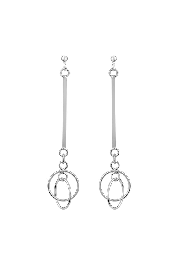 Chic Sleek Bar and Linked Mobile Circle Hoop Sterling Silver Post Drop Earrings