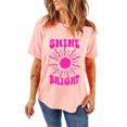 thumbnail image 1 of Chic Slogan Print Tee: Pink SHINE BRIGHT Round Neck T-Shirt - [ZhiHiMeRi] | (US 12-14)L, 1 of 10