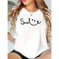 thumbnail image 1 of Chic Smile Line Abstract Print Women's T-Shirt - Casual Crew Neck, Short Sleeve, Stretchy Polyester Blend, Machine Washable - Perfect for Summer & Everyday Fashion, 1 of 6
