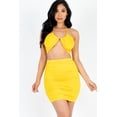 thumbnail image 1 of Chic Solid Crisscross Halter Top with Ruched Mini Skirt Ensemble, 1 of 10