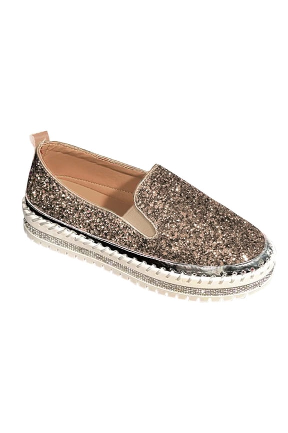 Chic Sparkle Slip-On Flats for Women in Wide Width | Effortless Glitter Casual Shoe with Comfortable Flat Sole