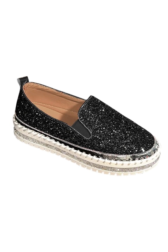 Chic Sparkle Slip-On Flats for Women in Wide Width | Effortless Glitter Casual Shoe with Comfortable Flat Sole